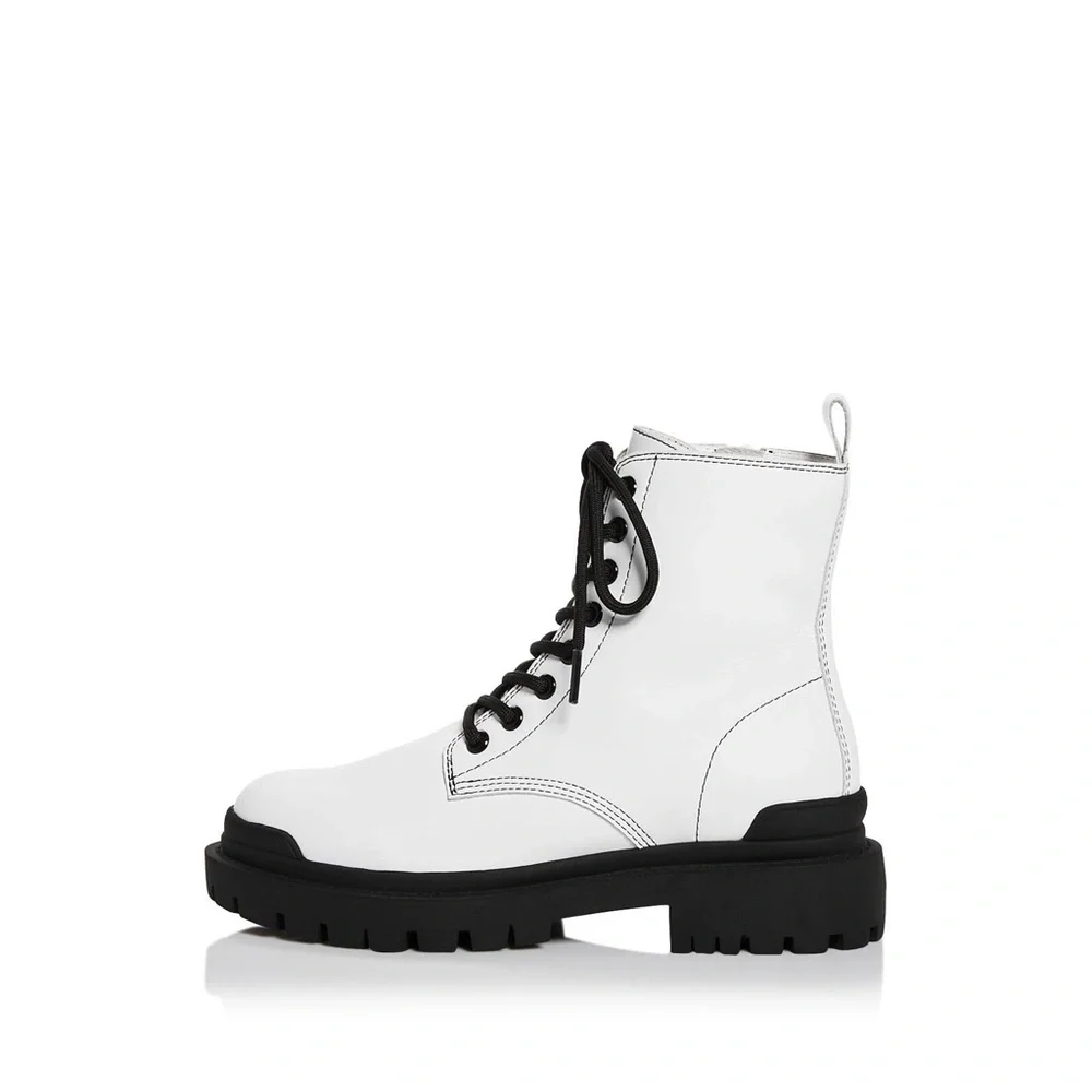 NEW Aqua White Leather Combat Boots - Picture 1 of 9